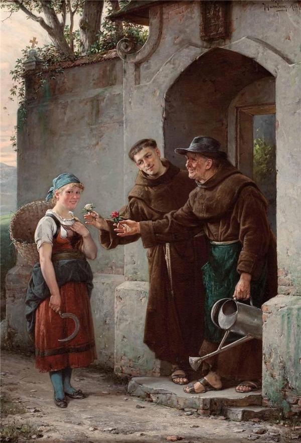 Adolf Humborg(1847 – 1921) ~ Călugări oferind  flori
