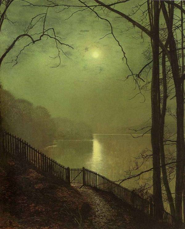 John Atkinson Grimshaw  (1836-1893)~A Wet Road by Moonlight, Wharfedale 
