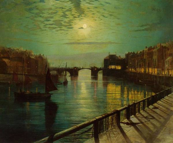 John Atkinson Grimshaw (1836-1893)~Whitby Harbor by Moonlight