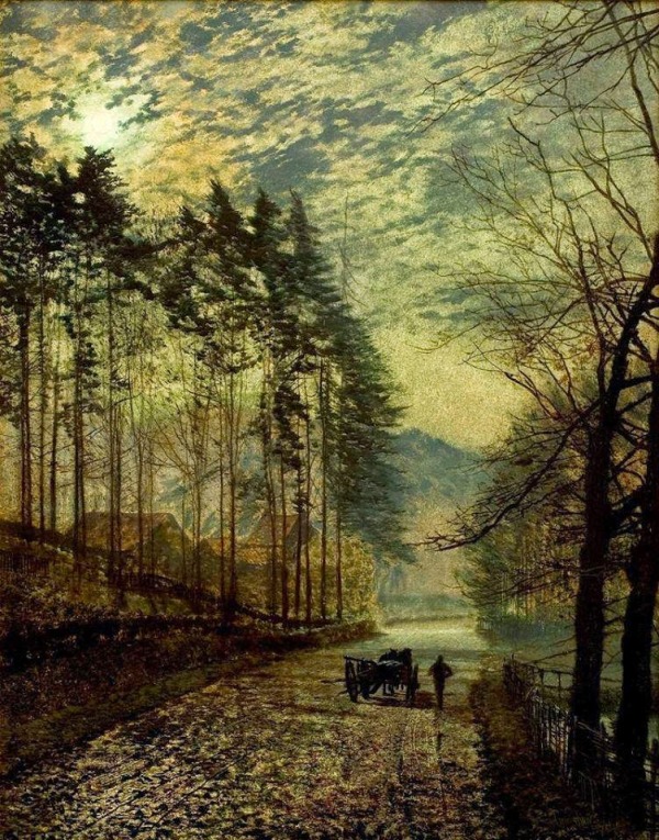 John Atkinson Grimshaw(1836-1893)~Near Hackness, a Moonlit Scene with Pine Trees Pine Tree
