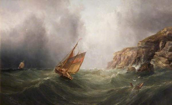 Henry Redmore ( 1820-1887)~o barca de pescuit și o navă comercială într-o furtună