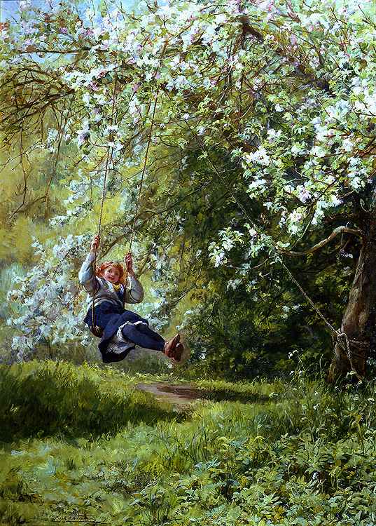 Frank William Warwick Topham (1838 - 1924) -  Young Girl on a Swing