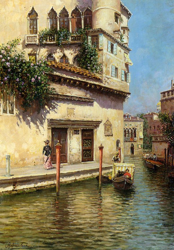 Rubens Santoro, pictor italian ( 1859 - 1942) - Gondolas the Grand Canal of Venice