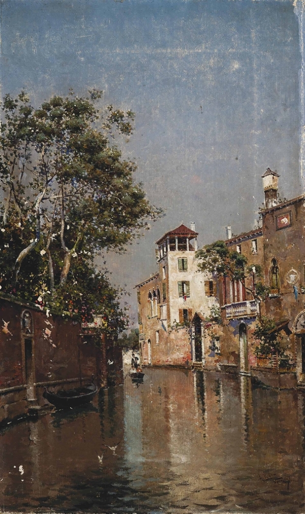 Antón María de Reyna-Manescau, pictor spaniol (1859-1937)– A gondolas ride on a Venice