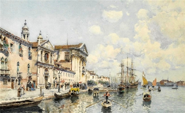 Federico del Campo, pictor peruvian (1837-1923) – View gondolas the Grand Canal of Venice