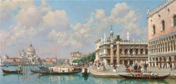 Federico del Campo, pictor peruvian (1837-1923) - The Doge's Palace and Santa Maria della Salute