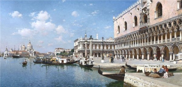 Federico del Campo, pictor peruvian (1837-1923) - The Doge's Palace and Santa Maria della Salute (1898)