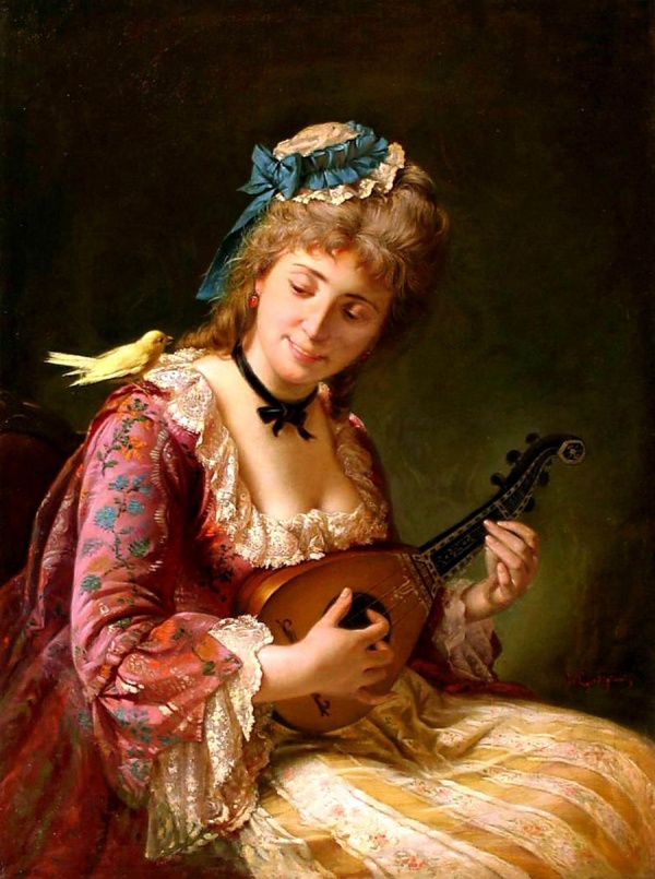 Michele Gordigiani, pictor italian (1830-1909) ~ Woman with Lute