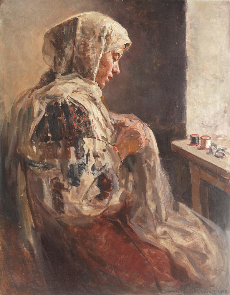 Nicolae Vermont, pictor român (10 octombrie 1866, Bacău - 14 iunie 1932) ~ Ţărăncuţă cosând