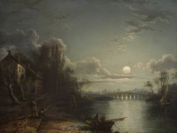 Sebastian Pether, pictor englez (1790-1844) ~ Called walton bridge by Moonlight