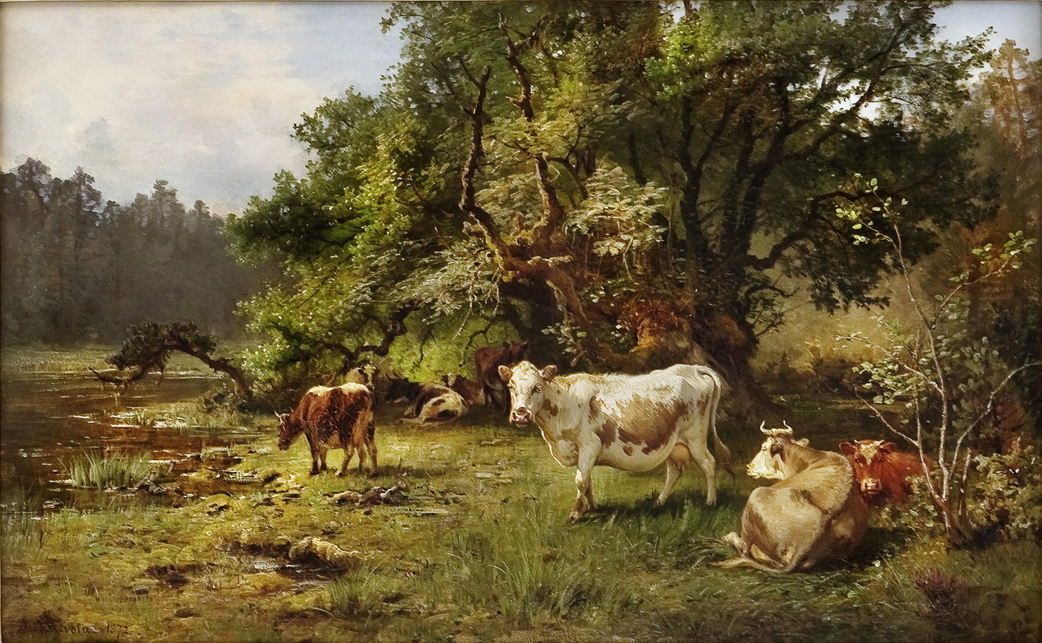 Anders Monsen Askevold, pictor norvegian (1834 - 1900) ~ Cattle at the Watering Place