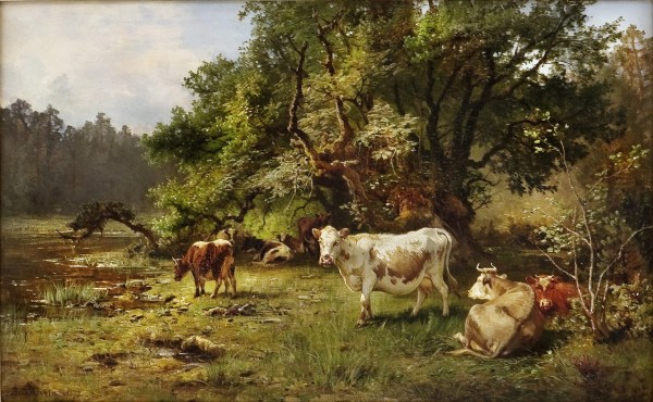 Anders Monsen Askevold, pictor norvegian (1834 - 1900) ~ Cattle at the Watering Place
