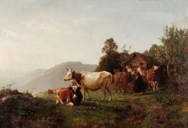 Anders Monsen Askevold, pictor norvegian (1834 - 1900) ~ Summer Landscape with Cows