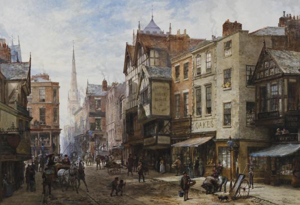 Louise Rayner, pictor englez, acuarelă şi guașă (1832–1924) ~ Chester The Cross looking towards Watergate Street