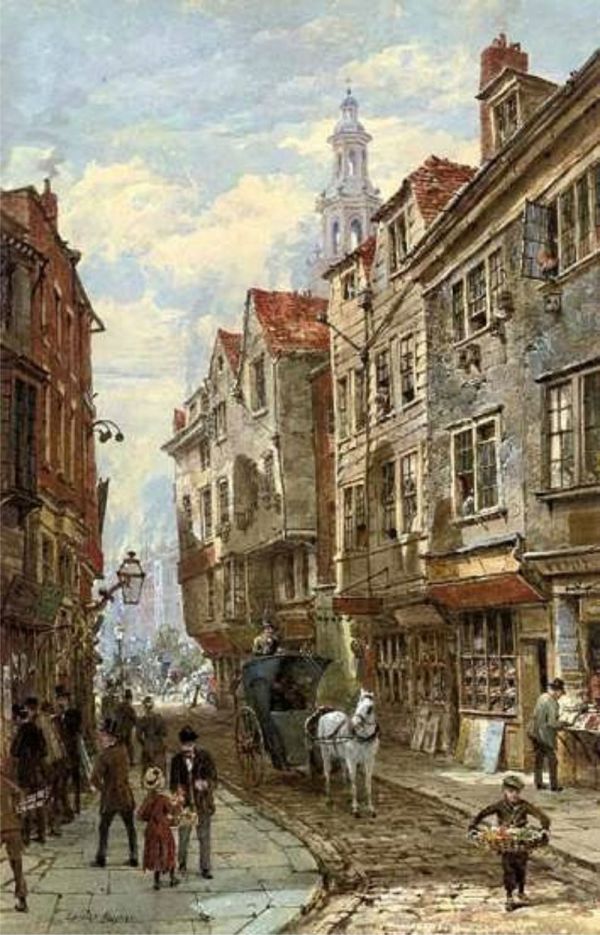 Louise Rayner, pictor englez, acuarelă şi guașă (1832–1924) ~ Wych Street, London