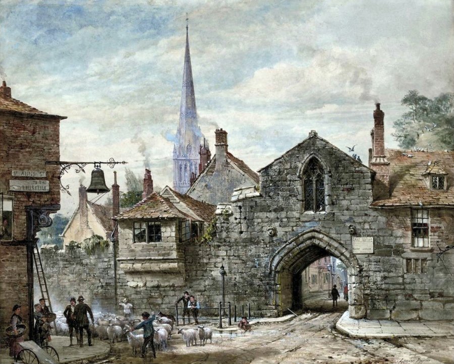 Louise Rayner, pictor englez, acuarelă şi guașă (1832–1924) ~ Watergate, Chester