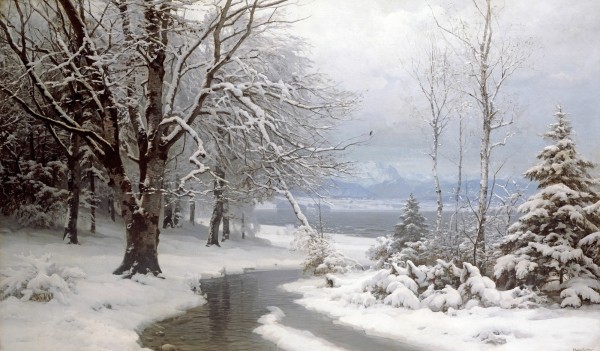 Anders Andersen Lundby, pictor danez (1841-1923) – A Wooded Winter Landscape