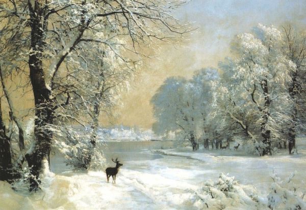 Anders Andersen Lundby, pictor danez (1841-1923) – Deer in a Snow