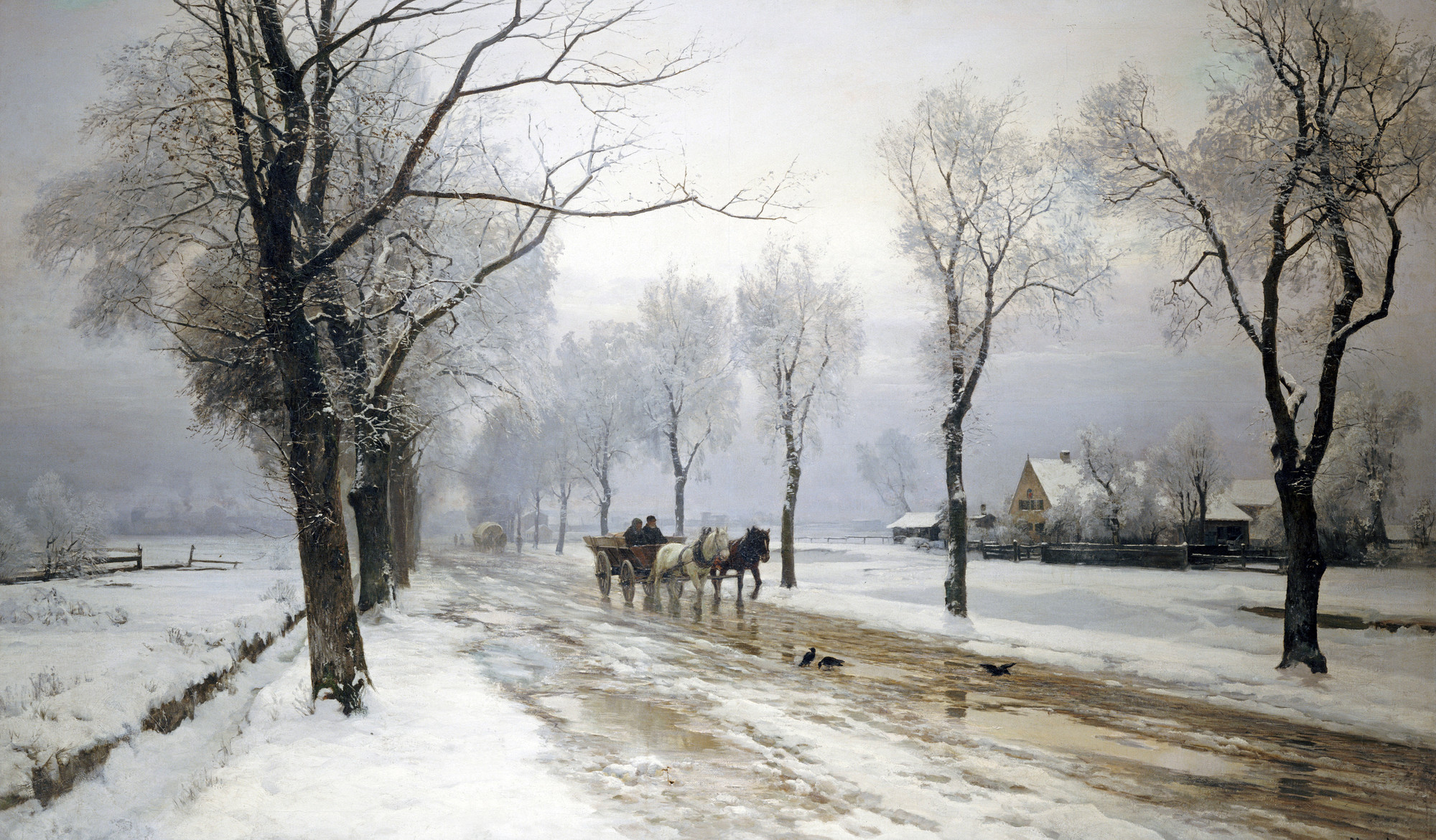 Anders Andersen Lundby, pictor danez (1841-1923) –Winter Landscape With a Horse and Cart
